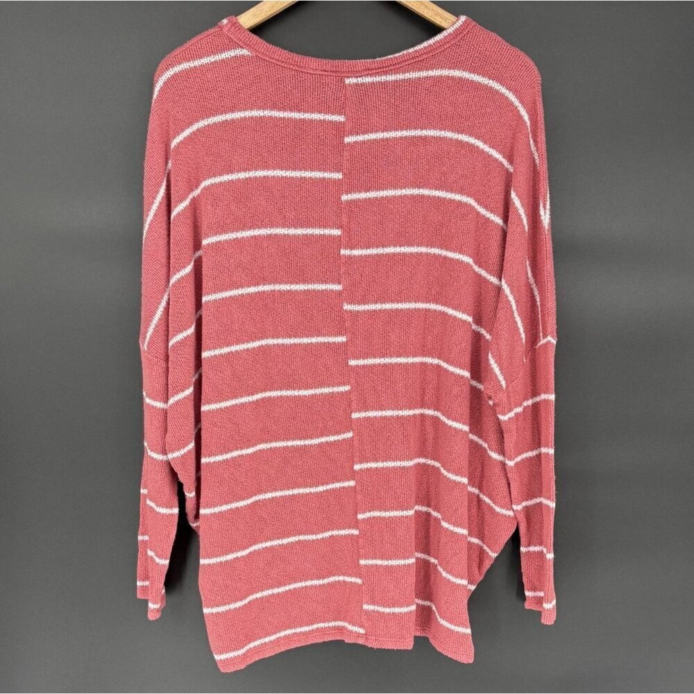 Francesca's Women's Oversized Striped Knit Shirt L Pink & White Boho Casual - Picture 2 of 7